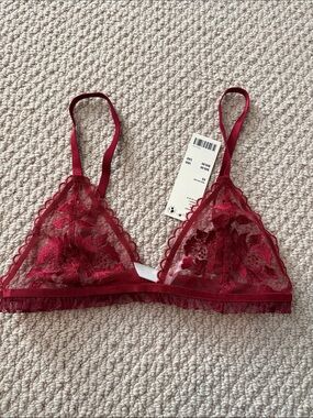 Kat the Label Size Extra Small XS Women's Sheer Floral Lace Bralette in Burgundy